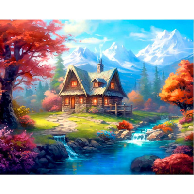 Алмазная мозаика Дом у ручья с полным заполнением 40 х 50 см Рыжий кот НД-0644 1